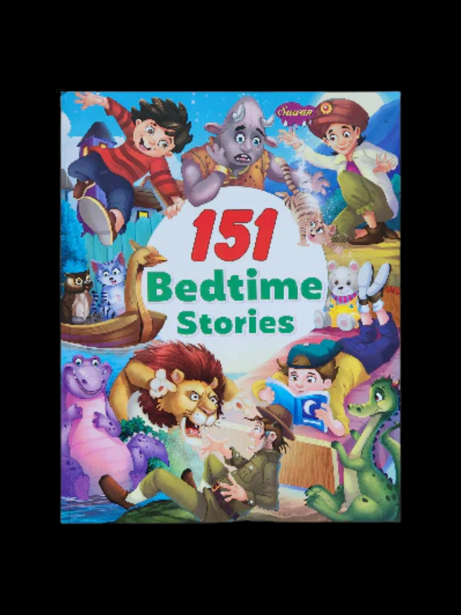 151 Bedtime Stories book cover with colorful illustrations of children reading