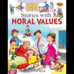 151 Stories With Moral Values book cover with illustrations of children and animals